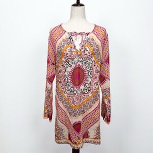 Athleta Swim Cover Up Dress Womens M Pink Sheer Vibrant Boho Indie Resort Travel